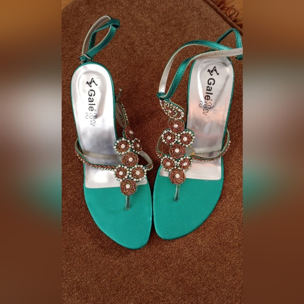 Women's Teal and Brown Sandals